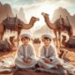 Ilustrasi anak kembar mengenakan Gamis (Foto: AI)